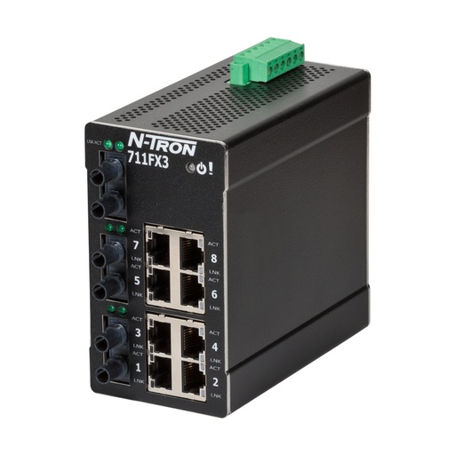 [711FX3-ST] NT-700 Series, 11-Port, N-Tron 711FX3 Managed Industrial Ethernet Switch, ST 2km