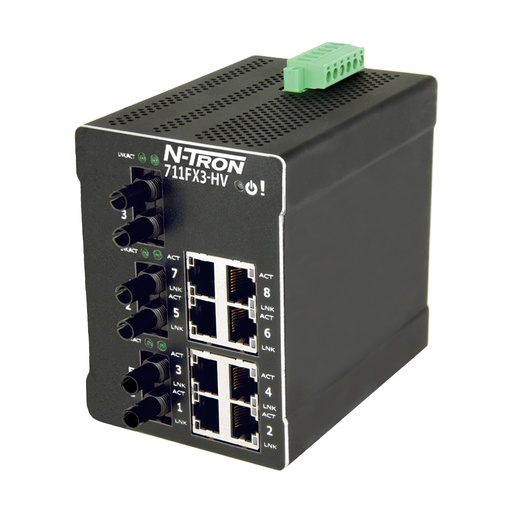 [711FX3-ST-HV] NT-700 Series, 11-Port, N-Tron 711FX3 HV Managed Industrial Ethernet Switch, ST 2km