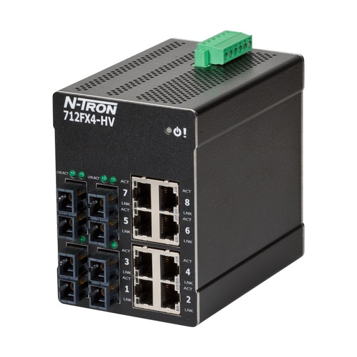 [712FX4-SC-HV] NT-700 Series, 12-Port, N-Tron 712FX4 HV Managed Industrial Ethernet Switch, SC 2km