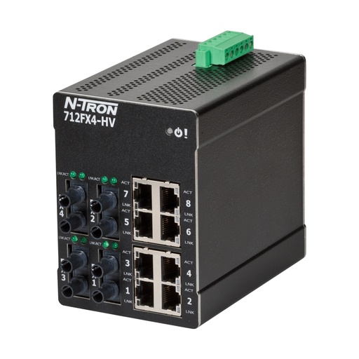 [712FX4-ST-HV] NT-700 Series, 12-Port, N-Tron 712FX4 HV Managed Industrial Ethernet Switch, ST 2km