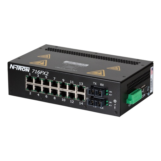 [716FXE2-SC-40] NT-700 Series, 16-Port, N-Tron 716FX2 Managed Industrial Ethernet Switch, SC 40km