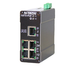 [105TX-POE-MDR] 100 PoE Series, 5-Port, N-Tron 105TX Unmanaged Industrial MDR POE Switch