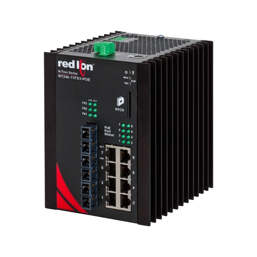 [NT24k-11FX3-SC-POE] NT24k PoE Series, 11-Port, N-Tron NT24k®-11FX3-POE Managed PoE+ Gigabit Ethernet Switch, SC 2km