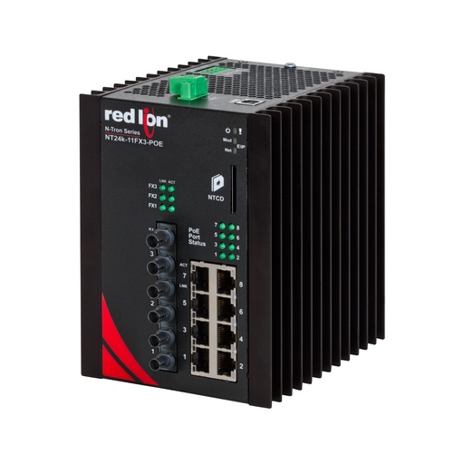 [NT24k-11FXE3-ST-15-POE] NT24k PoE Series, 11-Port, N-Tron NT24k®-11FXE3-POE Managed PoE+ Gigabit Ethernet Switch, ST 15km