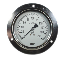 [52775815] 633.50 Series Glycerin/Water Filled Capsule Pressure Gauge, 4" Dial, 0 to 150 inH2O, 1/4 NPT SS Lower Back Mount, Front Flange