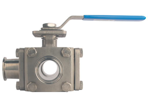 97L-STC / 97T-STC North America Series 3-Way Cavity-Filled, Direct Mount, Stainless Steel Ball Valve with Sanitary Tri-Clamp Ends