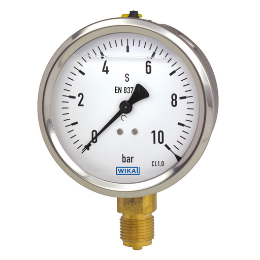 [52917643] 213.53 Series Glycerin Filled Industrial Pressure Gauge, 2.5" Dial, 0 to 70 psi (kg/cm2), 1/4 NPT Nickel Plated Back Mount, Front Flange