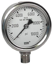 [50444620] WIKA Stainless Pressure Gauge 2.5", 10,000 PSI, Liquid Filled