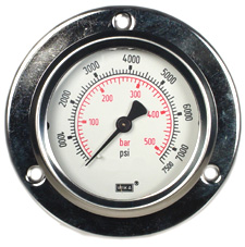 [50337378] 232.53 Series Ready to Fill Pressure Gauge, 2.5" Dial, 0 to 7500 psi (bar), 1/4 NPT Brass Back Mount, Front Flange