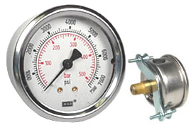 [4389790] 212.53 Series Ready to Fill Industrial Pressure Gauge, 2.5" Dial, 0 to 10000 psi (bar), 1/4 NPT Brass Back Mount, Front Flange