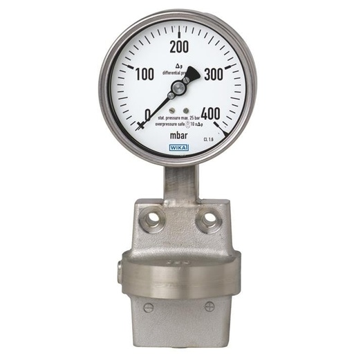 [52914755] 732.51 Series Differential Dry Pressure Gauge, 4" Dial, 0 to 30 psi, 3-Way Valve Manifold 1/2 NPTF SS, Lower Mount