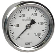 [76213917] 233.54 Series Stainless Steel Liquid Filled Pressure Gauge, 2.5" Dial, 1000 PSI/Bar, 1/4" NPT Center Back Mount w/ 0.6mm SS Restrictor, SS Front Flange