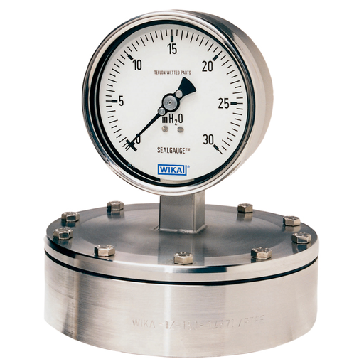 [453.500-ZZZEZZZEPG269Z-GD-U-PP-CASZZ-ZZZZ4AJA3DGIZHZGZZ-UZZZZZZ22ZZZ] 45x.30 Series 4" or 6" SS Diaphragm Pressure Gauge, High OVP Safe, Dry/Fillable, PTFE Wetted Parts, Solid Front Design