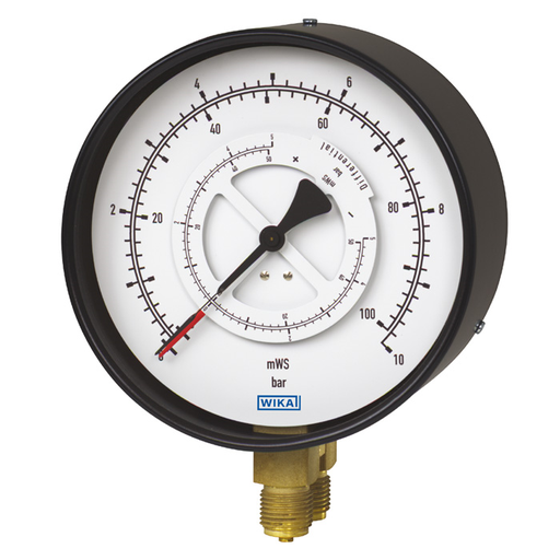 7x1.12 Series 4" or 6" SS Dry Differential Pressure Gauge, Steel Case Parallel Entry, SS or Brass Wetted Parts