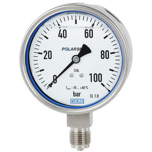 PG23LT Series 63, 100 or 160 mm SS Extremely Low Temp Pressure Gauge, Liquid Filled, POLARgauge®